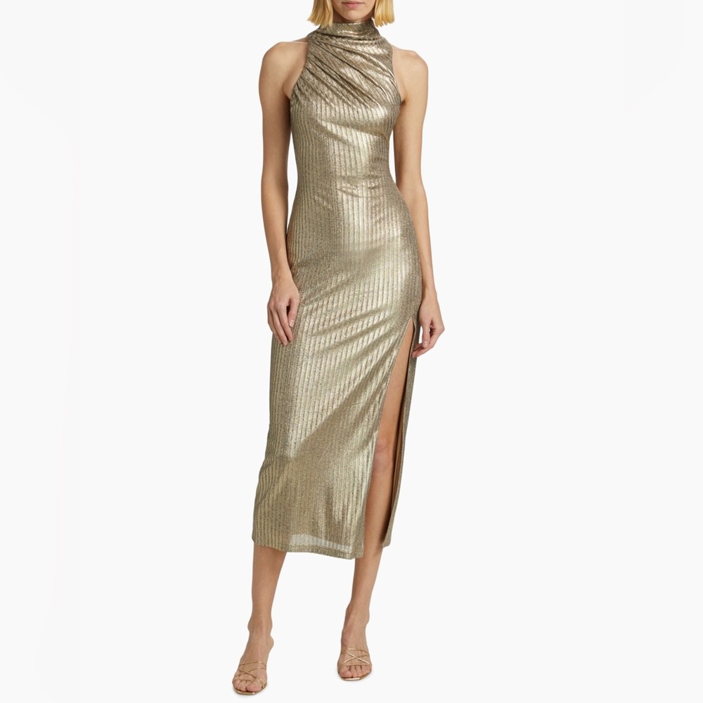 Significant Other | Katia Metallic Gold Rib-Knit Midi-Dress